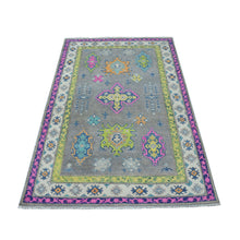 Load image into Gallery viewer, 3&#39;8&quot;x6&#39; Colorful Gray Fusion Kazak Pure Wool Geometric Design Hand Knotted Oriental Rug FWR322794
