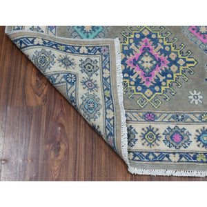 3'10"x5'9" Colorful Gray Fusion Kazak Pure Wool Geometric Design Hand Knotted Oriental Rug FWR322848