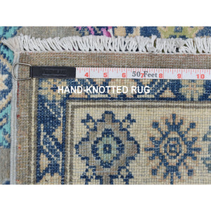 3'10"x5'9" Colorful Gray Fusion Kazak Pure Wool Geometric Design Hand Knotted Oriental Rug FWR322848