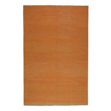 Load image into Gallery viewer, 6&#39;4&quot;x9&#39;9&quot; Orange Shades Flat Weave Kilim Pure Wool Hand Woven Oriental Rug FWR323082