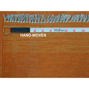 6'4"x9'9" Orange Shades Flat Weave Kilim Pure Wool Hand Woven Oriental Rug FWR323082