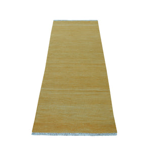 2'4"x6'5" Gold Shades Flat Weave Kilim Pure Wool Hand Woven Runner Oriental Rug FWR323118