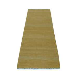 2'4"x6'4" Gold Shades Flat Weave Kilim Pure Wool Hand Woven Runner Oriental Rug FWR323130