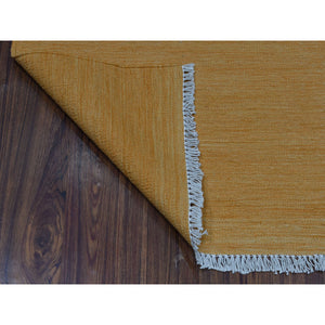 2'4"x6'4" Gold Shades Flat Weave Kilim Pure Wool Hand Woven Runner Oriental Rug FWR323166