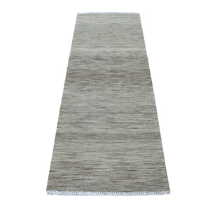 2'4"x6'3" Gray Green Reversible Kilim Pure Wool Hand Woven Runner Oriental Rug FWR323172