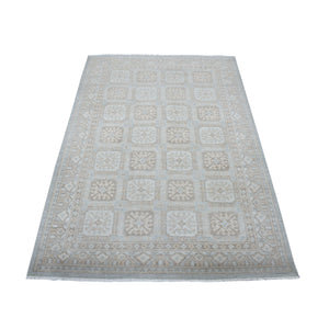 4'1"x6'1" White Wash Peshawar Mahal Design Pure Wool Hand Knotted Oriental Rug FWR323568