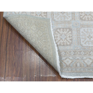 4'1"x6'1" White Wash Peshawar Mahal Design Pure Wool Hand Knotted Oriental Rug FWR323568