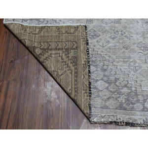 6'10"x9'9" Vintage And Worn Down Distressed Colors Persian Qashqai Distressed Hand Knotted Bohemian Rug FWR324198