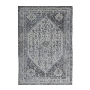 7'2"x9'6" Vintage And Worn Down Distressed Colors Persian Shiraz Distressed Hand Knotted Bohemian Rug FWR324240