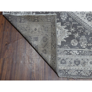 7'2"x9'6" Vintage And Worn Down Distressed Colors Persian Shiraz Distressed Hand Knotted Bohemian Rug FWR324240