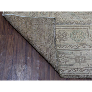 5'2"x9'1" Vintage And Worn Down Distressed Colors Persian Qashqai Distressed Hand Knotted Bohemian Rug FWR324276