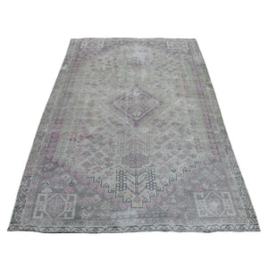 4'10"x7'4" Vintage And Worn Down Distressed Colors Persian Shiraz Distressed Hand Knotted Bohemian Rug FWR324336