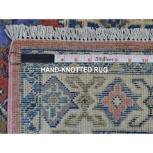 Load image into Gallery viewer, 3&#39;9&quot;x5&#39;7&quot; Colorful Blue Fusion Kazak Pure Wool Geometric Design Hand Knotted Oriental Rug FWR324906