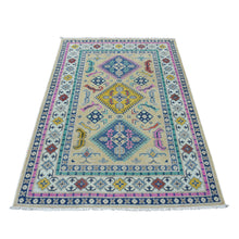 Load image into Gallery viewer, 4&#39;1&quot;x6&#39;1&quot; Colorful Beige Fusion Kazak Pure Wool Hand Knotted Oriental Rug FWR324918