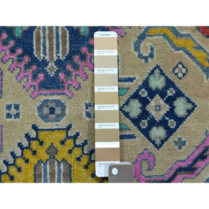 4'1"x6'1" Colorful Beige Fusion Kazak Pure Wool Hand Knotted Oriental Rug FWR324918