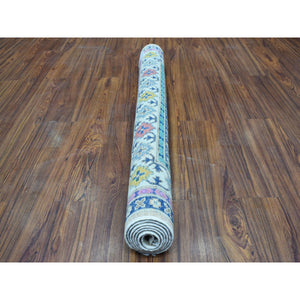 4'1"x6'1" Colorful Beige Fusion Kazak Pure Wool Hand Knotted Oriental Rug FWR324918