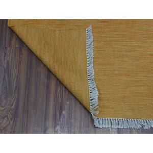 2'3"x6'4" Gold Shades Reversible Kilim Pure Wool Hand Woven Runner Oriental Rug FWR325494