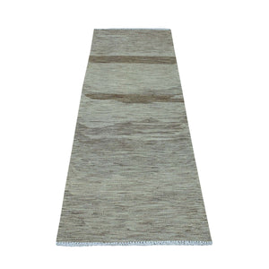 2'3"x6'4" Natural Shades Reversible Kilim Pure Wool Hand Woven Oriental Runner Rug FWR325506