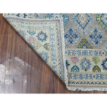 Load image into Gallery viewer, 3&#39;9&quot;x5&#39;10&quot; Colorful Gray Fusion Kazak Pure Wool Geometric Design Hand Knotted Oriental Rug FWR325848