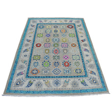 Load image into Gallery viewer, 5&#39;x6&#39;4&quot; Colorful Gray Fusion Kazak Pure Wool Geometric Design Hand Knotted Oriental Rug FWR325938