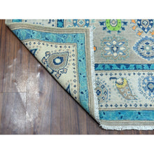 Load image into Gallery viewer, 5&#39;x6&#39;4&quot; Colorful Gray Fusion Kazak Pure Wool Geometric Design Hand Knotted Oriental Rug FWR325938