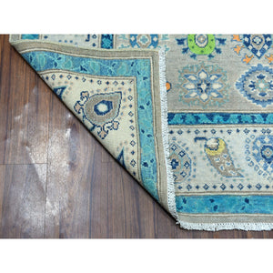 5'x6'4" Colorful Gray Fusion Kazak Pure Wool Geometric Design Hand Knotted Oriental Rug FWR325938