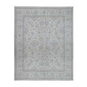 8'5"x9'7" Ivory Washed Out Peshawar Natural Wool Hand Knotted Oriental Rug FWR326334