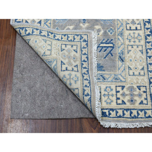 2'6"x9'4" Gray Vintage Look Kazak Pure Wool Tribal Design Hand Knotted Runner Oriental Rug FWR327672
