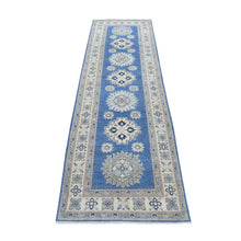Load image into Gallery viewer, 2&#39;6&quot;x9&#39;7&quot; Blue Vintage Look Kazak Organic Wool Tribal Design Hand Knotted Runner Oriental Rug FWR327726