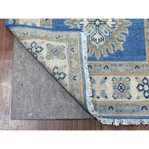 2'6"x9'7" Blue Vintage Look Kazak Organic Wool Tribal Design Hand Knotted Runner Oriental Rug FWR327726