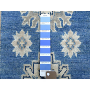 2'6"x9'7" Blue Vintage Look Kazak Organic Wool Tribal Design Hand Knotted Runner Oriental Rug FWR327726