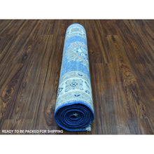 Load image into Gallery viewer, 2&#39;6&quot;x9&#39;7&quot; Blue Vintage Look Kazak Organic Wool Tribal Design Hand Knotted Runner Oriental Rug FWR327726