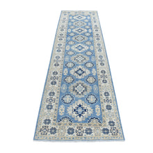 Load image into Gallery viewer, 2&#39;8&quot;x9&#39;6&quot; Blue All Over Design Hand Knotted Pure Wool Vintage Look Kazak Runner Oriental Rug FWR327732