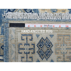 2'8"x9'6" Blue All Over Design Hand Knotted Pure Wool Vintage Look Kazak Runner Oriental Rug FWR327732