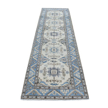 Load image into Gallery viewer, 2&#39;8&quot;x9&#39;1&quot; Ivory Hand Knotted Vintage Look Kazak Pure Wool Tribal Design Runner Oriental Rug FWR327738
