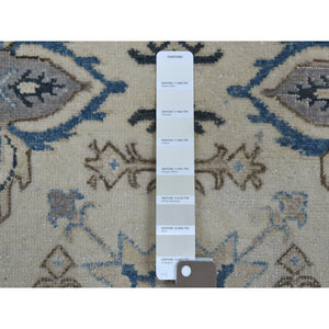 2'8"x9'1" Ivory Hand Knotted Vintage Look Kazak Pure Wool Tribal Design Runner Oriental Rug FWR327738