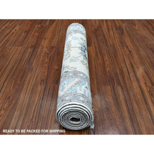2'8"x9'1" Ivory Hand Knotted Vintage Look Kazak Pure Wool Tribal Design Runner Oriental Rug FWR327738