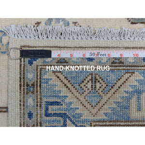 2'9"x9'7" Ivory Vintage Look kazak Organic Wool Hand Knotted Oriental Rug FWR327960