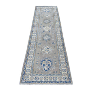 2'8"x9'7" Gray Hand Knotted Vintage Look Kazak Natural Wool Tribal Design Runner Oriental Rug FWR328050