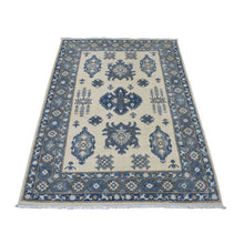 Load image into Gallery viewer, 3&#39;10&quot;x5&#39;3&quot; Ivory Hand Knotted Afghan Vintage Look Kazak Natural Wool Oriental Rug FWR328692