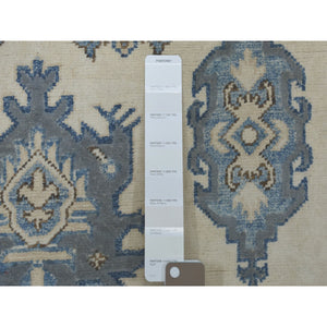 3'10"x5'3" Ivory Hand Knotted Afghan Vintage Look Kazak Natural Wool Oriental Rug FWR328692