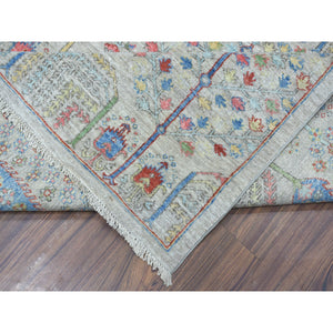 8'2"x9'10" Gray with Pop of Color Willow and Cypress Tree Design Pure Wool Hand Knotted Oriental Rug FWR328896