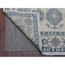 Load image into Gallery viewer, 3&#39;10&quot;x5&#39;7&quot; Ivory Vintage Look Kazak Geometric Design Organic Wool Hand Knotted Oriental Rug FWR329088