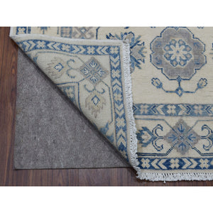 3'10"x5'7" Ivory Vintage Look Kazak Geometric Design Organic Wool Hand Knotted Oriental Rug FWR329088