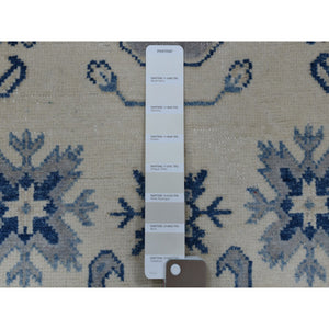 3'10"x5'7" Ivory Vintage Look Kazak Geometric Design Organic Wool Hand Knotted Oriental Rug FWR329088