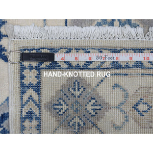3'10"x5'7" Ivory Vintage Look Kazak Geometric Design Organic Wool Hand Knotted Oriental Rug FWR329088