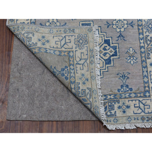 2'6"x9'7" Gray Wide Runner Natural Wool Afghan Vintage Look Kazak Hand Knotted Oriental Rug FWR329130