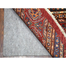 Load image into Gallery viewer, 9&#39;7&quot;x9&#39;7&quot; Red Round Super Kazak Khorjin Design Natural Wool Hand Knotted Oriental Rug FWR329748