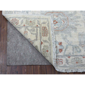 2'7"x9'7" Ivory Washed Out Peshawar Organic Wool Hand Knotted Runner Oriental Rug FWR330156