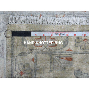 2'7"x9'7" Ivory Washed Out Peshawar Organic Wool Hand Knotted Runner Oriental Rug FWR330156